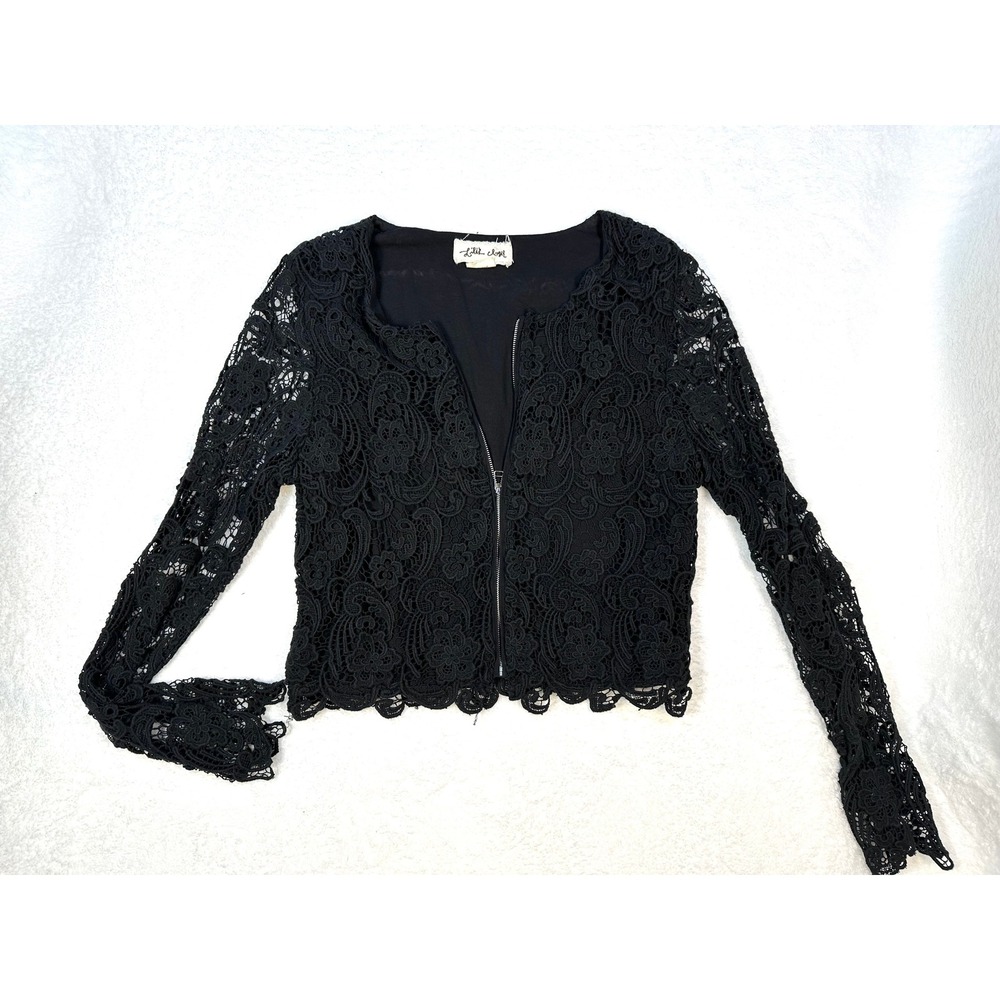 Anthropologie Lili's Closet Womens M black crochet lace‎ full zip top